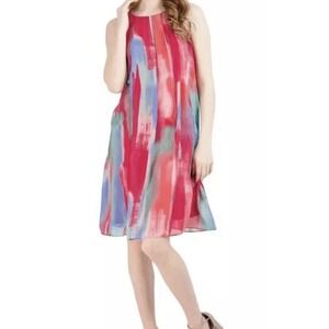 Robbie Bee Womens Pink Multi-Color‎ Sleeveless Shift Dress Size Large Preppy